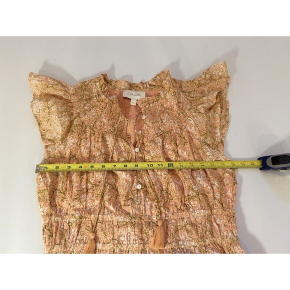 Cleobella Organic Cotton Peach Floral Smocked Midi Dress- Large - Picture 14 of 16